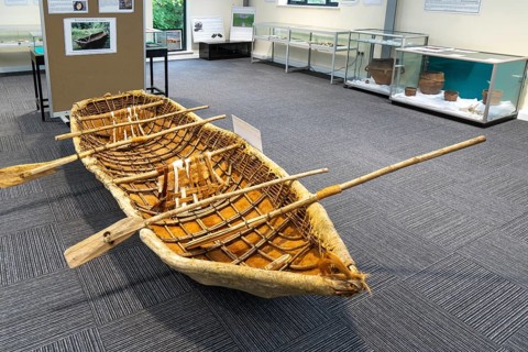 Experimental mesolithic hide boat, Amesbury History Centre, Amesbury, Wiltshire, England, UK