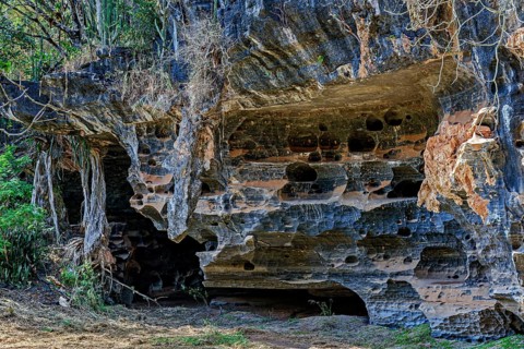 Cave entrance and rock formation in the Lapinha da Serra region in the state of Minas Gerais,