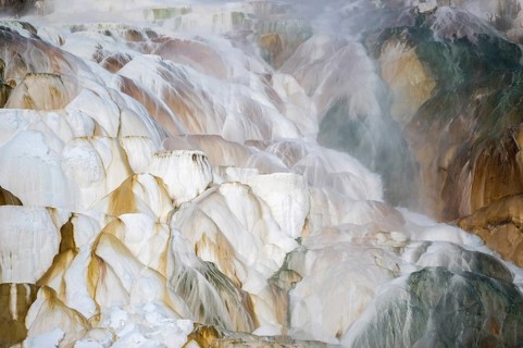Mammoth Hot Springs... Yellowstone National Park, world-famous travertine terraces, limestone