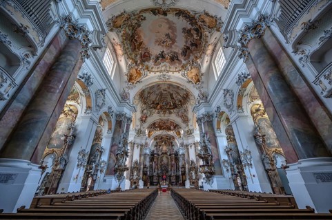 Interior of the baroque Basilica of St Alexander and Theodor, Ottobeuren, Unterallgäu, Bavaria,