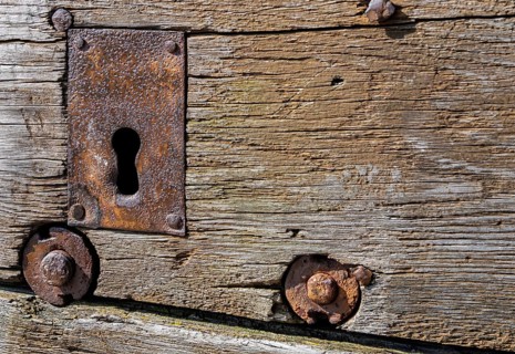 Weathered old Tor tor with rusty iron fittings, Germersheim Fortress, Palatinate,