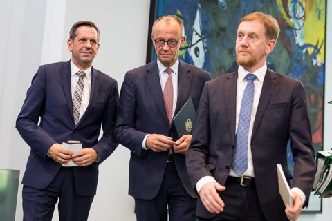 Olaf Lies (SPD, Minister President of Lower Saxony), Friedrich Merz (CDU, Federal Chancellor) and