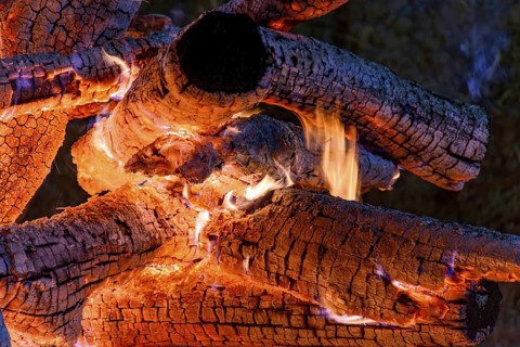 Logs of wood burning in a bonfire in the interior of the state of Minas Gerais during the
