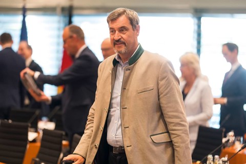 Markus Söder (CSU Chairman and Minister-President of Bavaria) in front of the consultation between