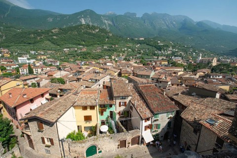 Mediterranean roofs from Scaliger Castle, Malcesine, Veneto, Italy, Europe