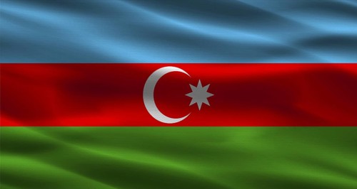 Azerbaijan flag with fabric texture. Realistic flag of Azerbaijan waving