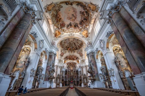 Interior of the baroque Basilica of St Alexander and Theodor, Ottobeuren Monastery, Ottobeuren,