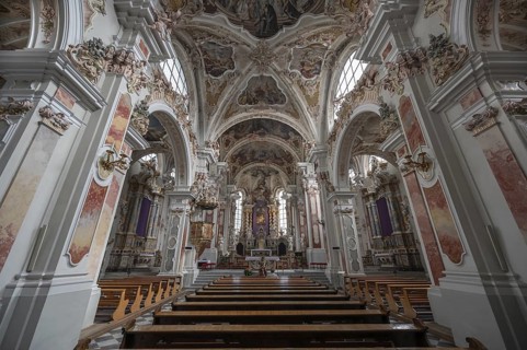 Interior of the collegiate basilica, Neustift St Margarethen, Vahrn, district of Bozen, South