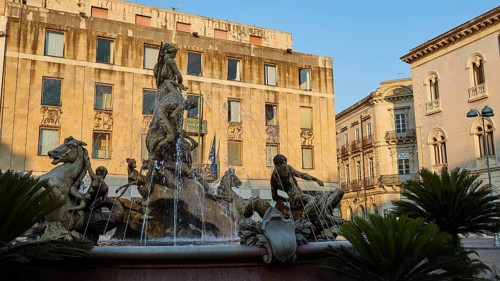 Piazza Archimede, Fontana di Diana, Diana Fountain, Baroque fountain with sculptures of horses and