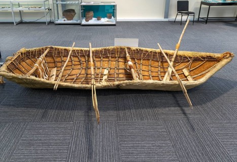 Experimental mesolithic hide boat, Amesbury History Centre, Amesbury, Wiltshire, England, UK