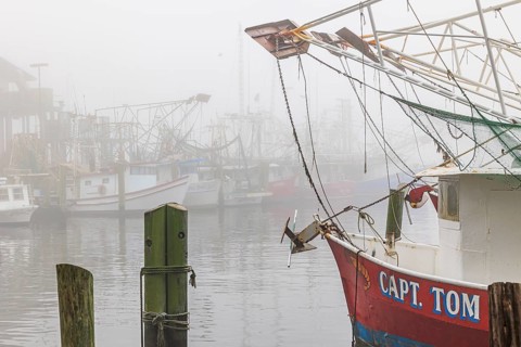 Commercial shrimp boats at the dock in the commercial area of the Biloxi Small Craft Harbor in