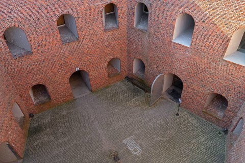 Pentagonal inner court at Fort Napoleon, polygonal fort of the Napoleonic era in the dunes at