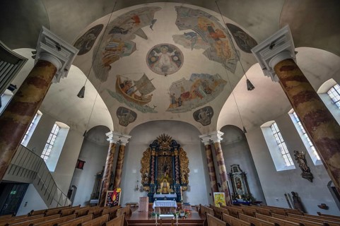 Chancel of St Vitus Church, rotunda in neo-Romanesque style built in 1891, Burglengenfeld, Upper