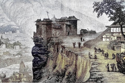 The village of Rampur, the city of Rama, Himalaya, India, Illustration from 1894, Reproduction,