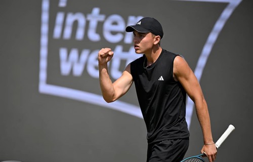 Justin Engel GER Cheering Emotion Gesture Gesture Logo INTERWETTEN, Tennis, ATP 250, BOSS Open