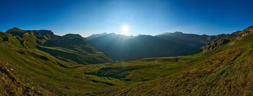 Sunrise in the Mountains at Hochalpenstraße, view from Fuscher Lacke, Pinzgau, Salzburg, Austria,