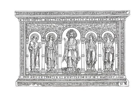 Altarpiece in Basel Minster, Basel, Switzerland, Historical, digitally enhanced reproduction of an