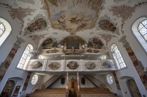 Organ loft of the baroque church of St Peter and Paul, Thalstr .31, Peterstahl, Oy Mittelberg,