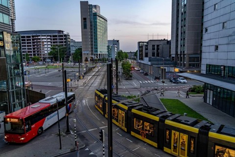 Utrecht city centre, high-rise office and residential buildings on Jaarbeursplein, at Utrecht