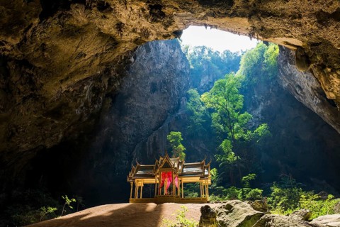Temple in a stalactite cave, Phraya Nakhon Cave, Khao Sam Roi Yot National Park, Hua Hin, Prachuap