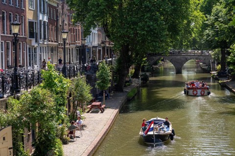 The old town centre of Utrecht, Oudegracht, around 2 km long with many old houses, shops,
