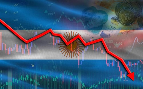 Argentina financial fall on economy market. Argentina financial crisis on economic graph