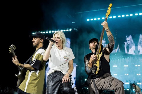 Mike Shinoda (singer and guitarist), Emily Armstrong (singer) and Dave Phönix Farrell (bassist)