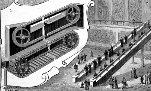 Conveyor belt, automatic staircase for people at Cortland Street station, New York, America,