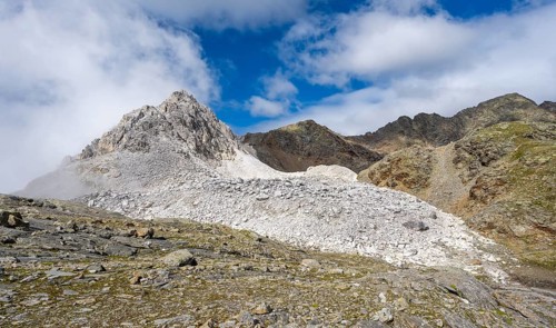 Mountain landscape with limestone cliffs between granite mountains, mountain peaks of the Moarer