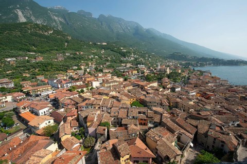 Mediterranean roofs from Scaliger Castle, Malcesine, Veneto, Italy, Europe