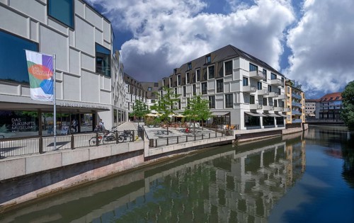 Future museum and flats, in front of the Pegnitz, Nuremberg, Middle Franconia, Bavaria, Germany,