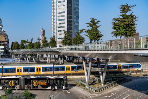 The Moreelsebrug, pedestrian and cycle bridge over the tracks of Utrecht Centraal, Central Station,