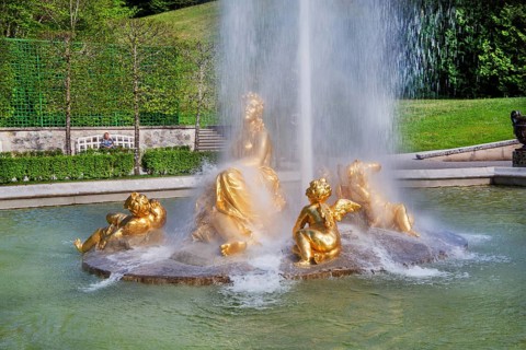 Flora fountain in the water parterre of Linderhof Castle, municipality of Ettal, Ammergau Alps,