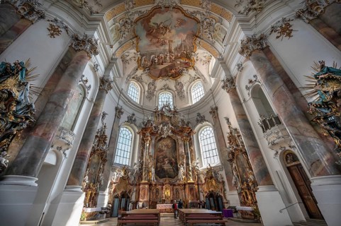 Interior of the baroque Basilica of St Alexander and Theodor, Ottobeuren, Unterallgäu, Bavaria,