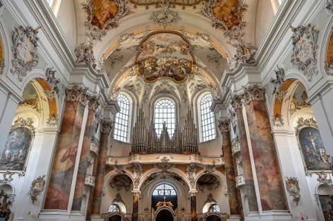 Organ loft of the baroque Basilica of St Alexander and Theodor, Ottobeuren Monastery, Ottobeuren,