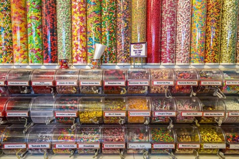 Display of candies in the Sweet! candy store at The Island recreation center in Pigeon Forge,