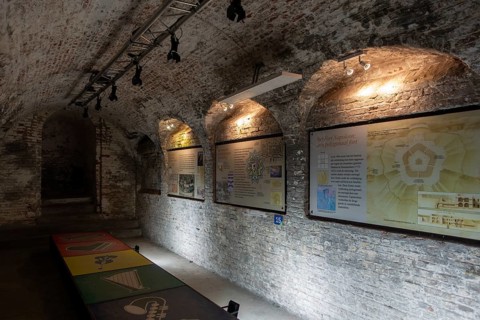 Interior of caponier at Fort Napoleon, polygonal fort of the Napoleonic era in the dunes at Ostend,