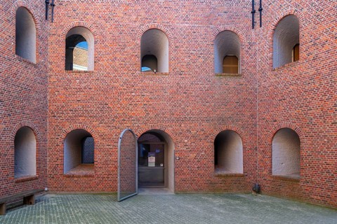 Pentagonal inner court at Fort Napoleon, polygonal fort of the Napoleonic era in the dunes at