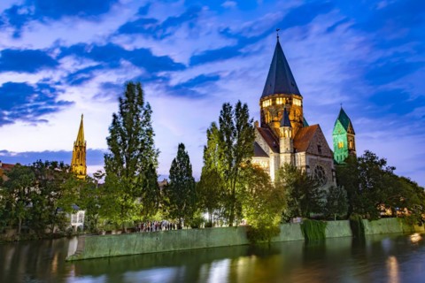 The old town architecture of Metz at the Moselle river, France, Europe