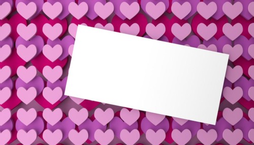 Modern Valentines Day or birthday card background with stacked heart shapes in pink, 3d rendering