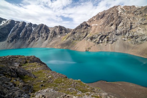 Landscape of Ala-Kul lake in Tien Shan mountains, Kyrgyzstan, Asia