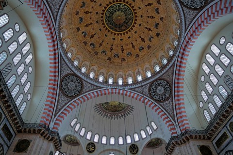 ISTANBUL, TURKEY - MAY 28 : Interior view of the Suleymaniye Mosque in Istanbul Turkey on May 28,