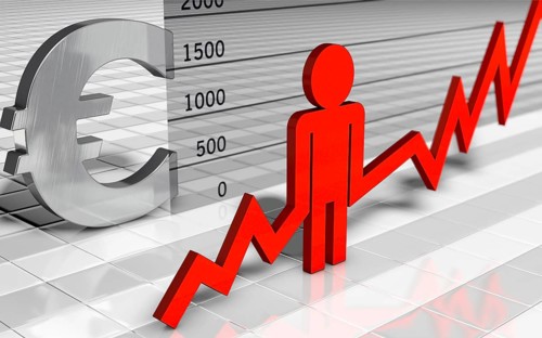 Rising personnel costs. euro sign, diagram and graph with figure symbol