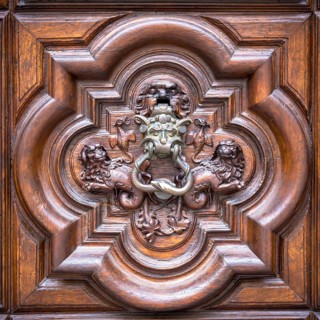 Detail of the Devil Door in Turin, Italy. Located in Via Vittorio Alfieri, dated around 1850. The