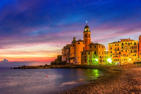 The tourist resort of Camogli on the Italian Riviera in the Metropolitan City of Genoa, Liguria,