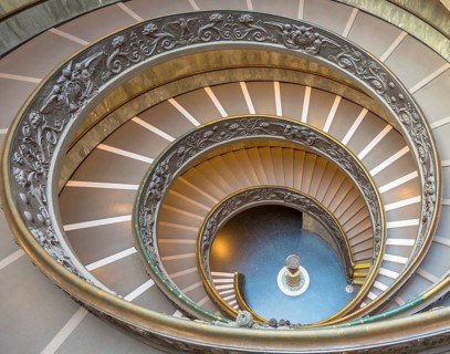 ROME, ITALY - CIRCA SEPTEMBER 2020: the famous spiral staircase with double helix. Vatican Museum,