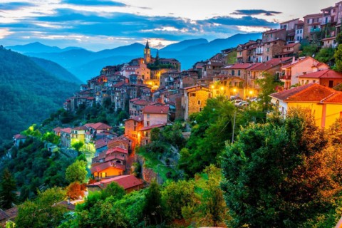 View of Apricale in the Province of Imperia, Liguria, Italy, Europe