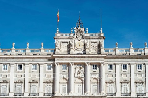 Royal Palace in Madrid in a beautiful blue sky day, Spain, Europe