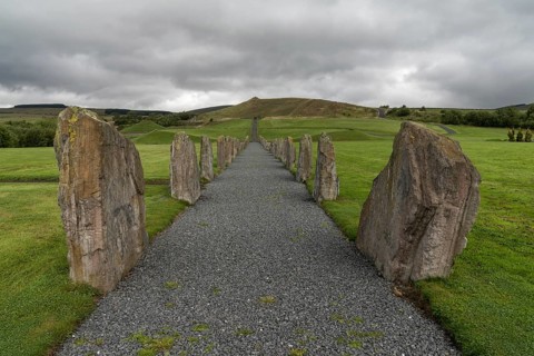The standing stones and gravel footpath in the North-South Line of the Crawick Multiverse in