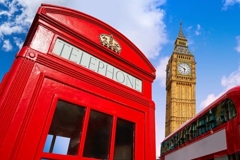 London bus photomount with telephone box and Big Ben
